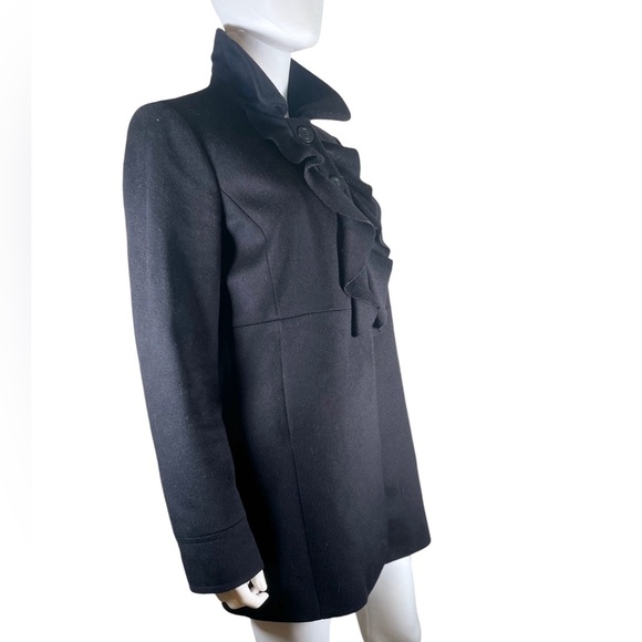 J. Crew Black 100% Wool Ruffle Button Front Winter Coat Sz 8 Jacket Peacoat boho - Picture 5 of 16